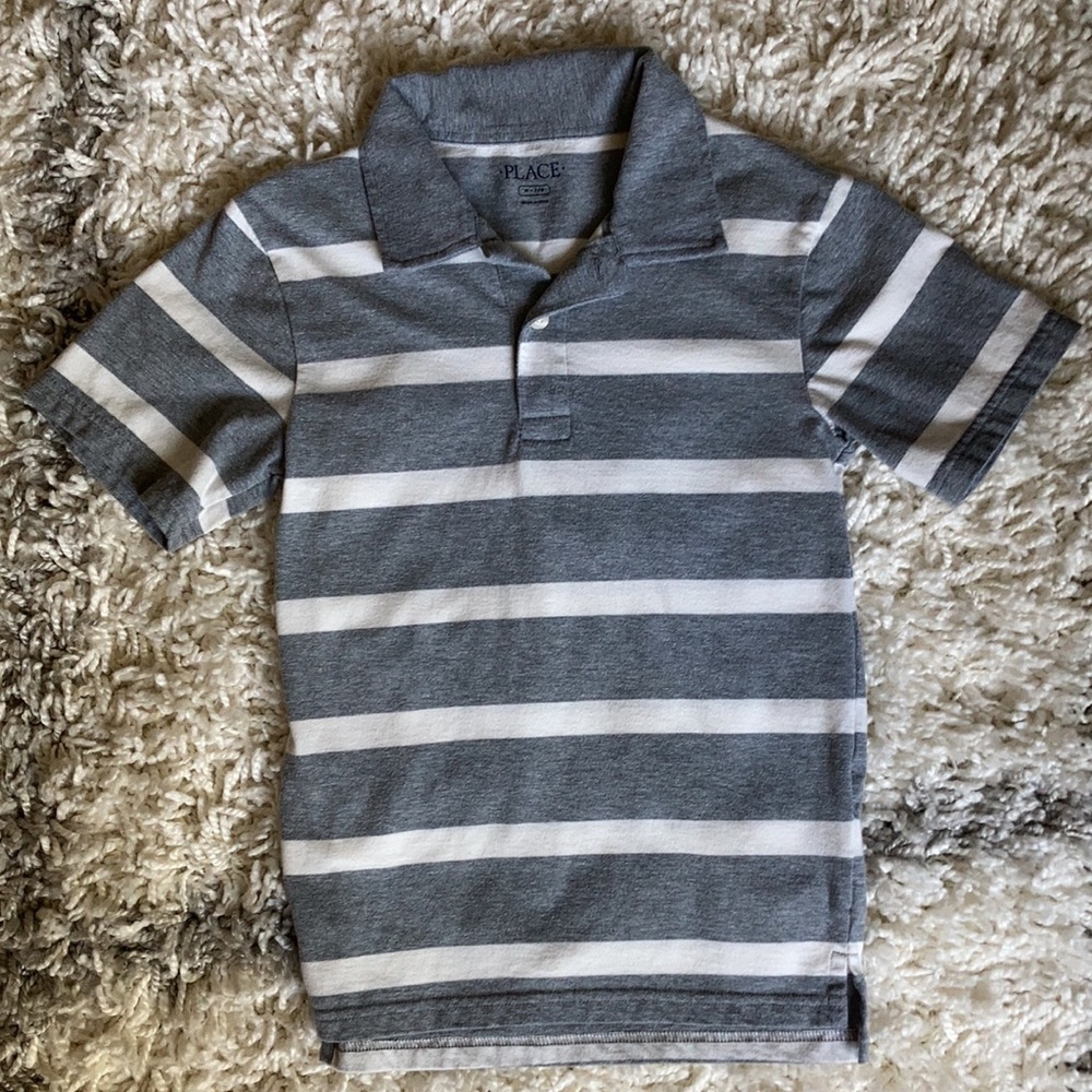 The Children’s Place Polo Shirt Medium Striped Gray White